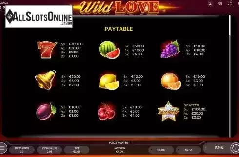 Paytable screen