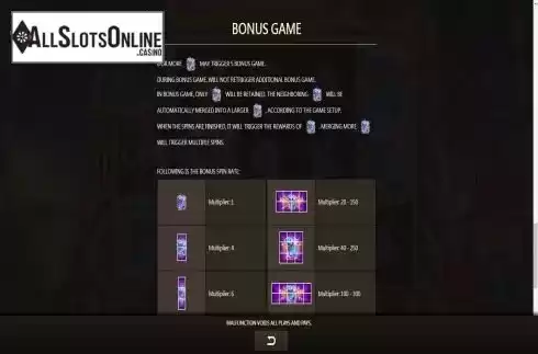 Bonus game features screen