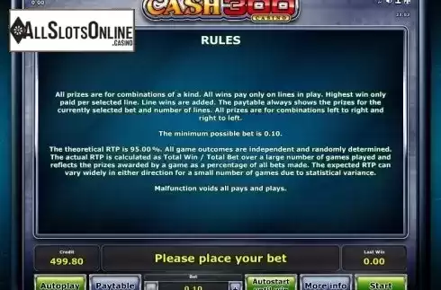 Paytable 2. Cash 300 Casino from Greentube