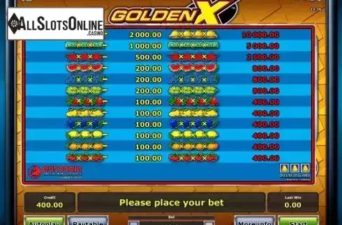 Paytable 1. GOLDEN X casino from Greentube