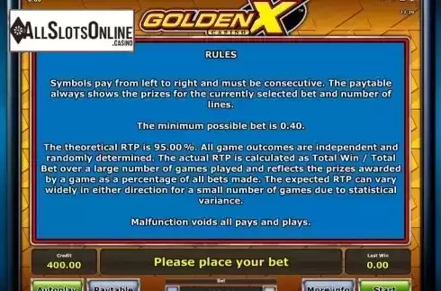 Paytable 2. GOLDEN X casino from Greentube
