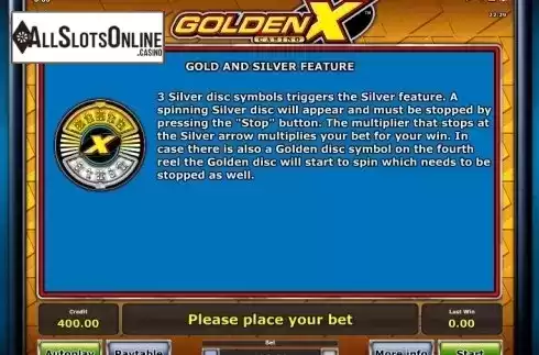 Paytable 3. GOLDEN X casino from Greentube