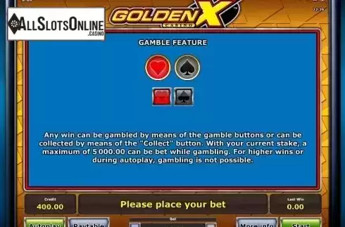 Paytable 4. GOLDEN X casino from Greentube