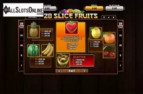 Paytable . 20 Slice Fruits from Betixon
