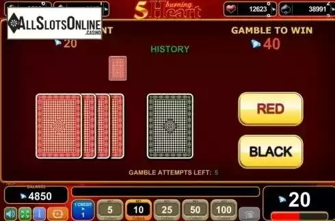 Gamble screen. 5 Burning Heart from EGT