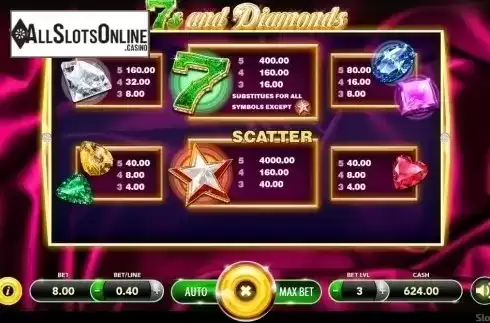 Paytable. 7s and Diamonds from SlotVision