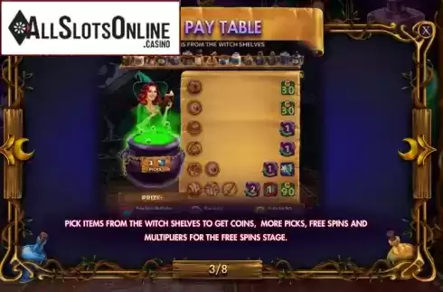 Paytable 3. Myrtle the Witch from Red Rake