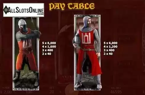 Paytable 2. Medieval Knights from KA Gaming