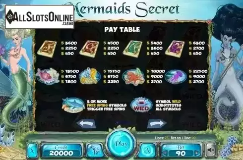 Paytable . Mermaids Secrets from X Card