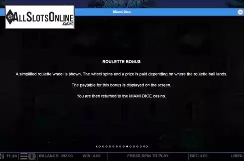 Roulette bonus screen
