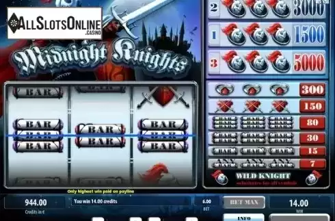 Win screen. Midnight Knights from Tom Horn Gaming