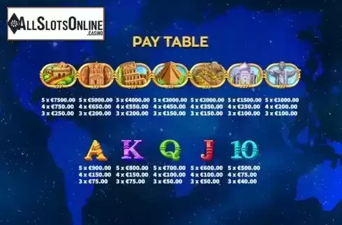 Paytable. Modern 7 Wonders from KA Gaming