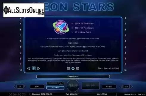 Free Spins screen