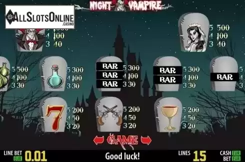 Paytable 1. Night Vampire HD from World Match