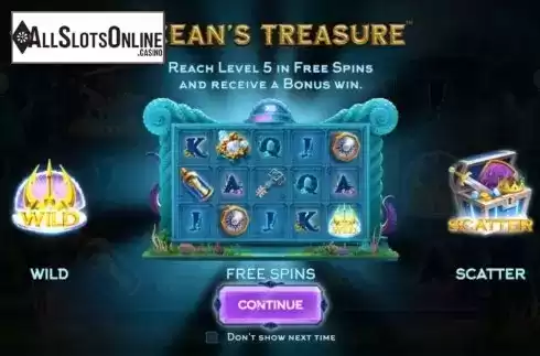 Start Screen. Ocean's Treasure from NetEnt