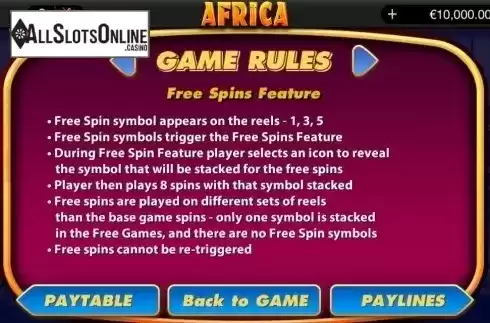 Paytable 2. Africa (bwin.party) from Bwin.Party