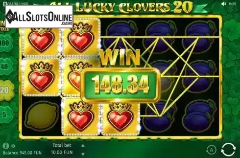 Win Screen 20 lines. All Lucky Clovers from BGAMING