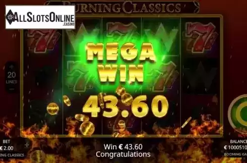 Mega Win. Burning Classics from Booming Games