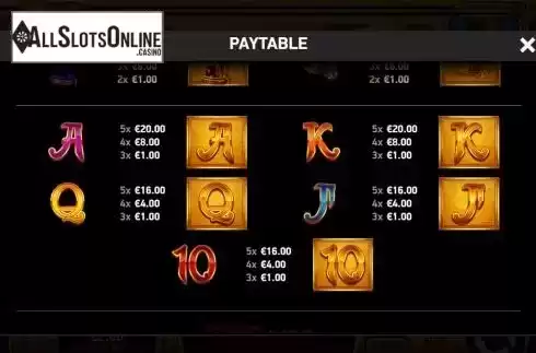 Low Paytable Symbols screen