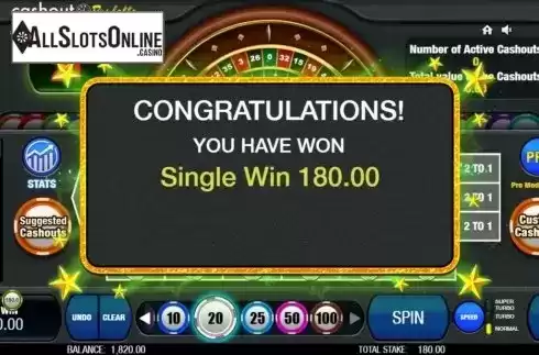 Win Screen. Cashout Roulette from Microgaming