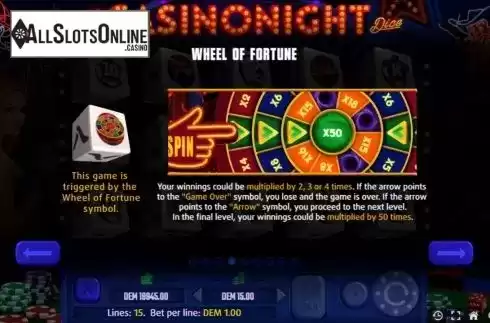 Wheel screen. Casinonight Dice from Mancala Gaming