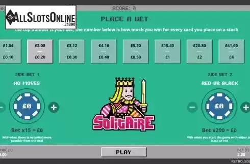 Playing Field screen. Casino Solitaire from gamevy