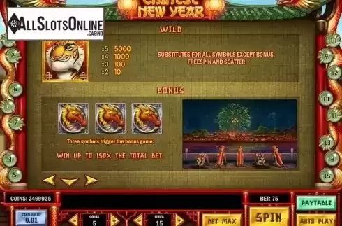 Paytable 1. Chinese New Year (Play'n Go) from Play'n Go