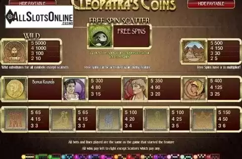 Screen2. Cleopatra's Coins from Rival Gaming