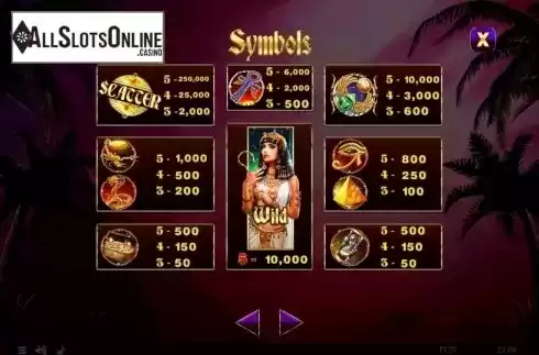 Paytable. Cleopatras Oasis from Spinomenal