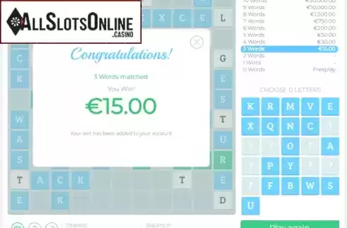 Win Screen. Crossword Riches from Gluck Games