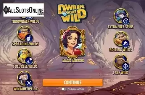 Intro screen. Dwarfs Gone Wild from Quickspin