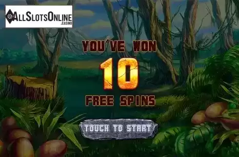 Intro Free Spins screen. Dinosaur Century from PlayStar