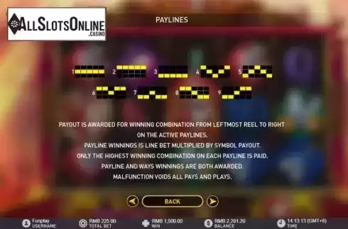 Paylines screen. Double Greatness from GamePlay