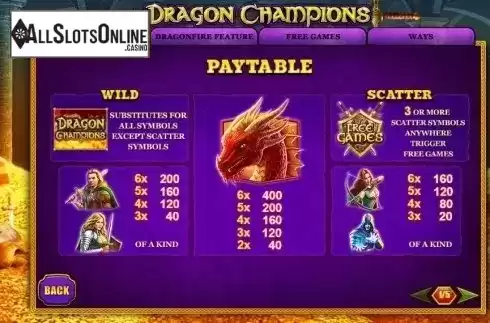 Paytable 1. Dragon Champions from Playtech