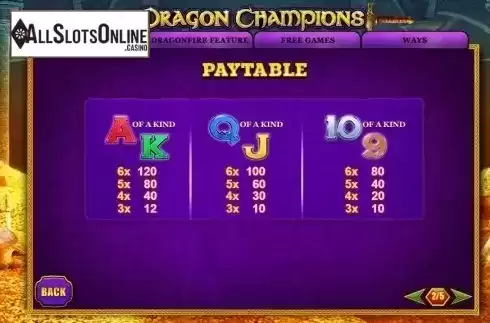 Paytable 2. Dragon Champions from Playtech