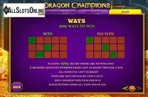 Paytable 5. Dragon Champions from Playtech