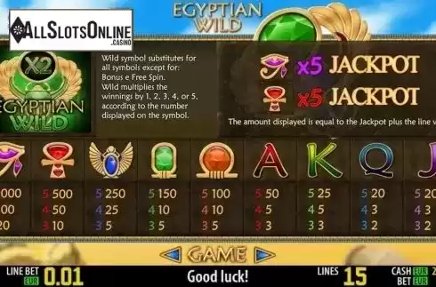Paytable 1. Egyptian Wild HD from World Match