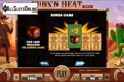 Bonus game screen. Guns'n Heat Dice from Mancala Gaming