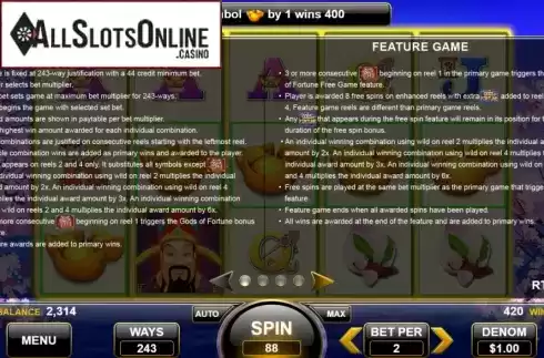 Features. Gods of Fortune from Spin Games