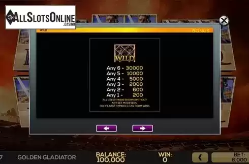 Paytable 3. Golden Gladiator from High 5 Games