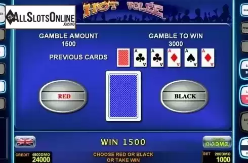 Gamble game screen. Hot Volee Deluxe from Novomatic