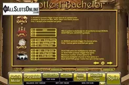 Paytable 2. Hottest Bachelor from Aiwin Games