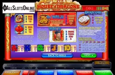Paytable 1. House of Dragons from Microgaming