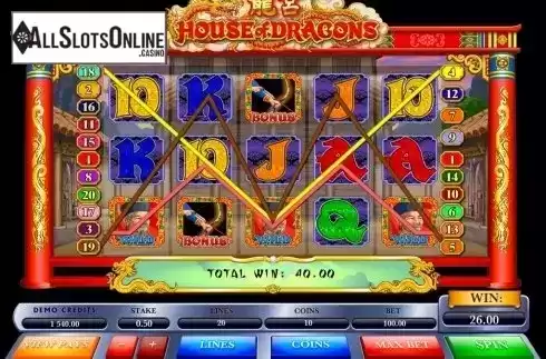 Win screen. House of Dragons from Microgaming