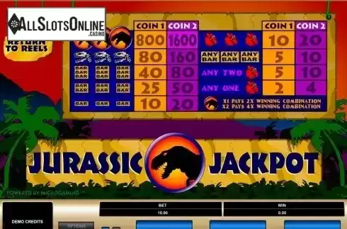 Paytable. Jurassic Jackpot from Microgaming