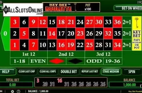 Reels screen. Key Bet Roulette from SG