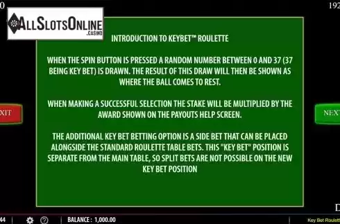 Paytable . Key Bet Roulette from SG
