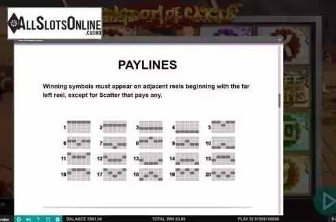 Paylines. Kingdom of Cards from Leander Games