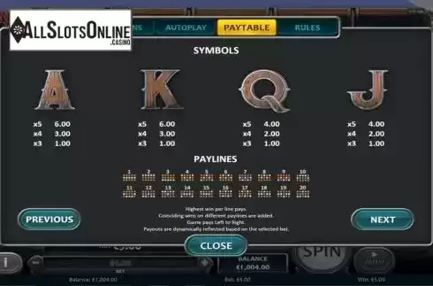 Paylines screen. Kraken Deep Wins from Nucleus Gaming