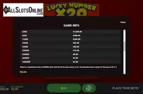 Info 2. Lucky Number x20 from Hacksaw Gaming